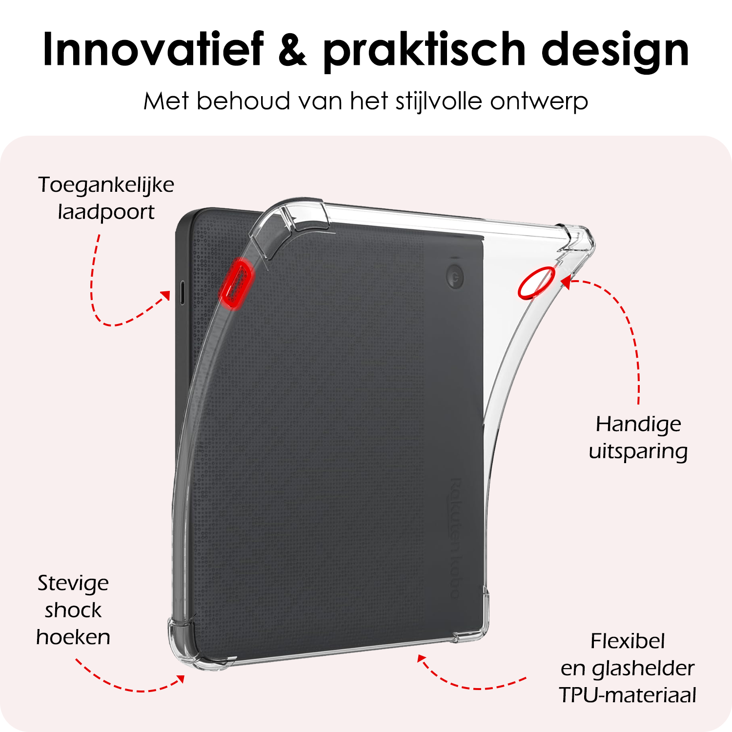 NoXx Hoesje Geschikt voor Kobo Libra Colour Shockproof Siliconen Case Met Screenprotector - Shockbestendige Tablet Hoes Geschikt voor Kobo Libra Colour - Transparant