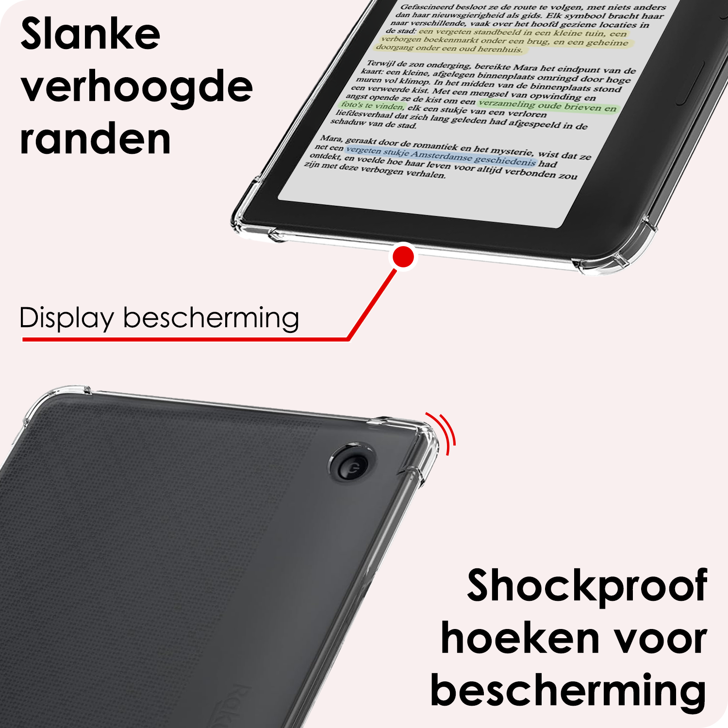 NoXx Hoesje Geschikt voor Kobo Libra Colour Shockproof Siliconen Case Met Screenprotector - Shockbestendige Tablet Hoes Geschikt voor Kobo Libra Colour - Transparant