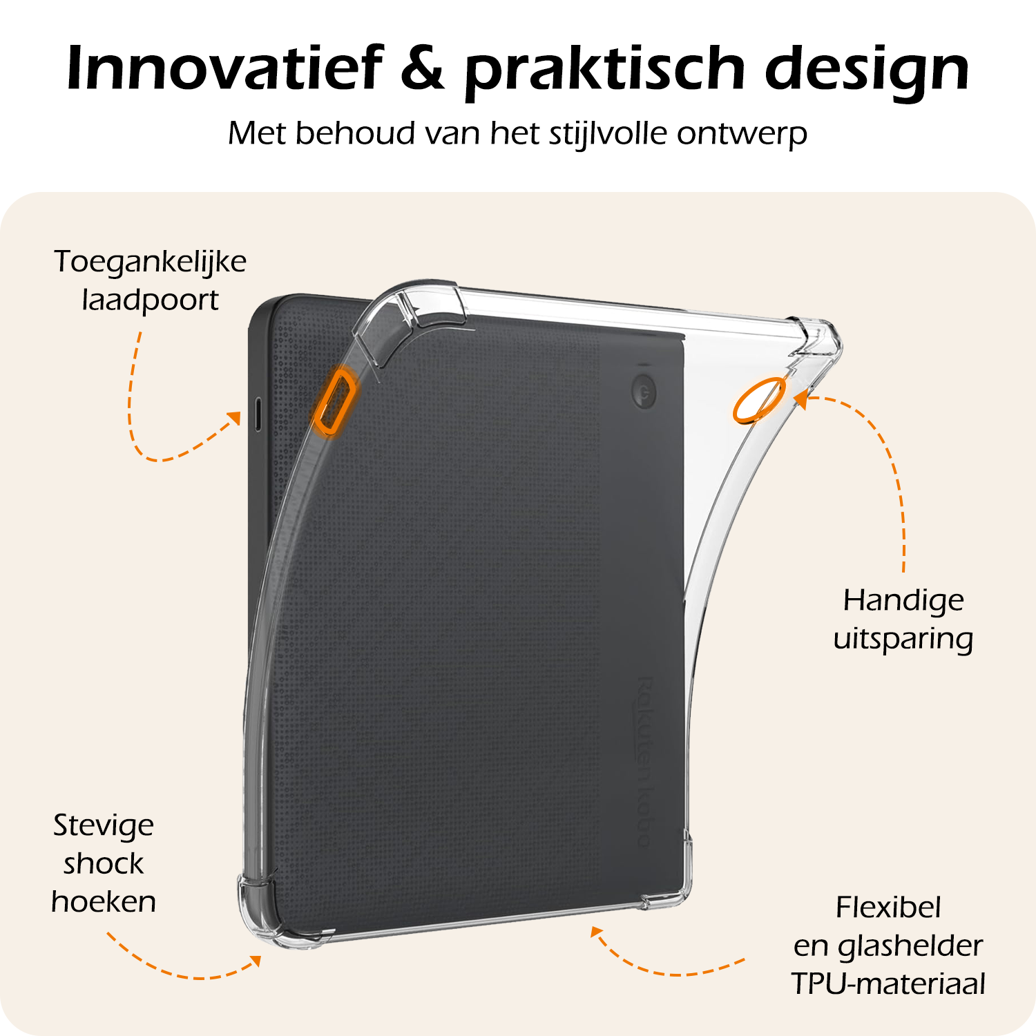 Nomfy Hoesje Geschikt voor Kobo Libra Colour Tablet Hoes Siliconen Case Met Screenprotector - Shockproof Back Cover Geschikt voor Kobo Libra Colour - Transparant