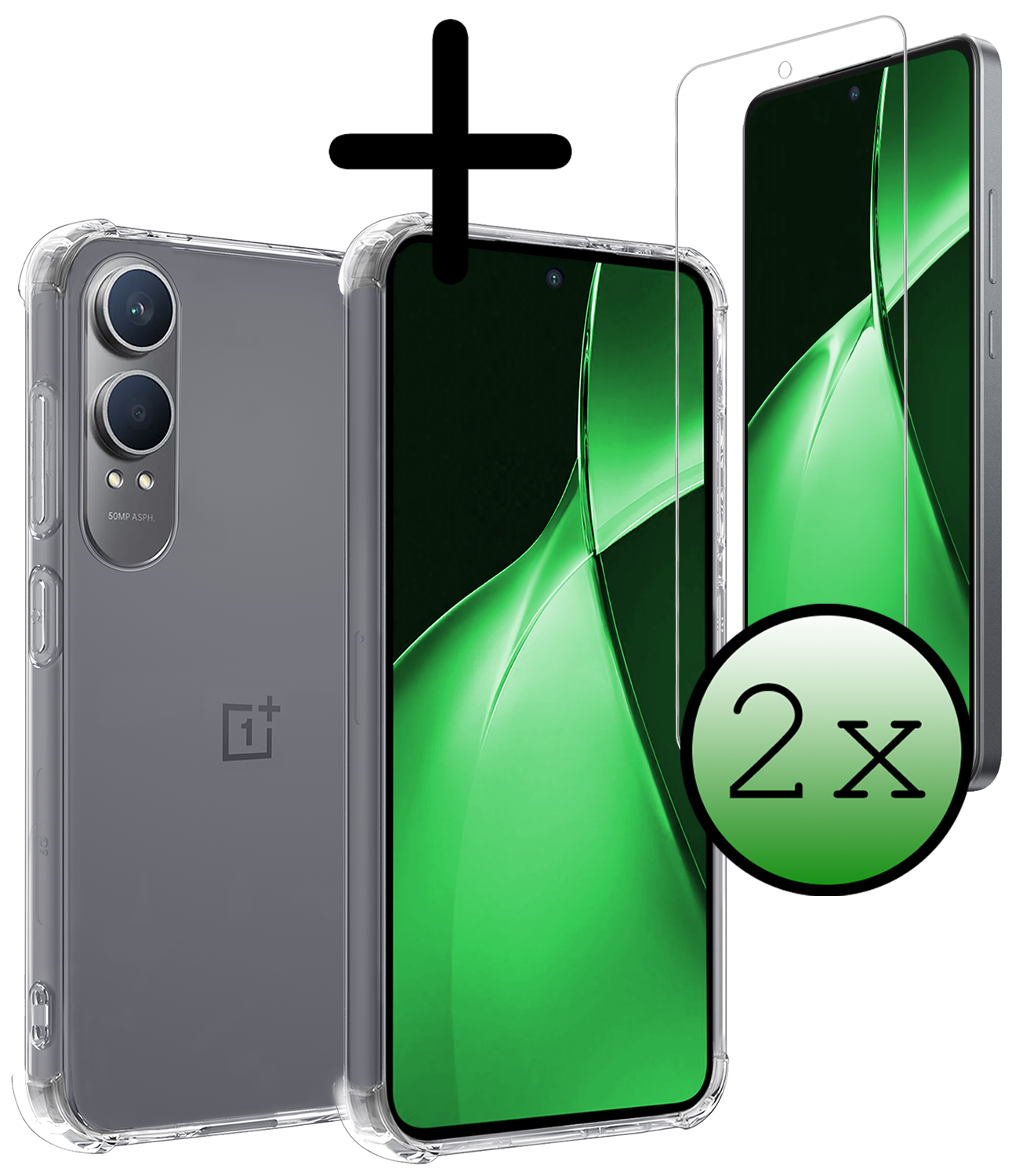 BASEY. Hoesje Geschikt voor OnePlus Nord CE4 Lite Hoesje Siliconen Shock Proof Case Hoes Met 2x Screenprotector - Hoes Geschikt voor OnePlus Nord CE4 Lite Hoes Cover Case Shockproof - Transparant