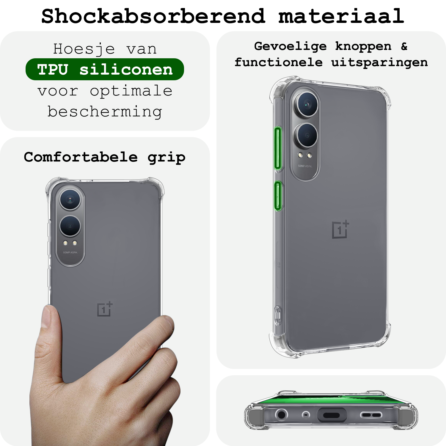 BASEY. Hoesje Geschikt voor OnePlus Nord CE4 Lite Hoesje Siliconen Shock Proof Case Hoes Met 2x Screenprotector - Hoes Geschikt voor OnePlus Nord CE4 Lite Hoes Cover Case Shockproof - Transparant