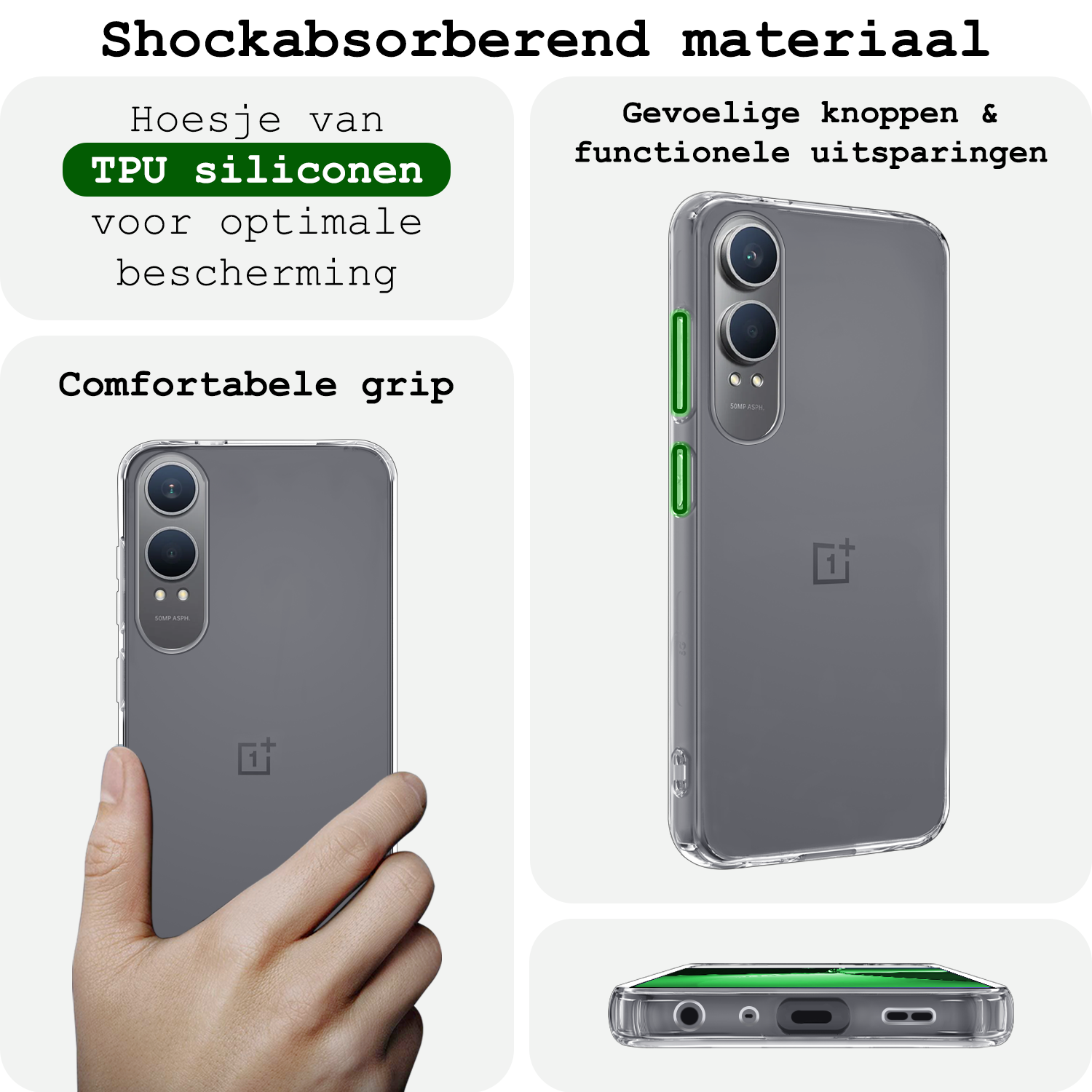 BASEY. Hoesje Geschikt voor OnePlus Nord CE4 Lite Hoesje Siliconen Case Hoes Met Screenprotector - Hoes Geschikt voor OnePlus Nord CE4 Lite Hoes Cover Case - Transparant