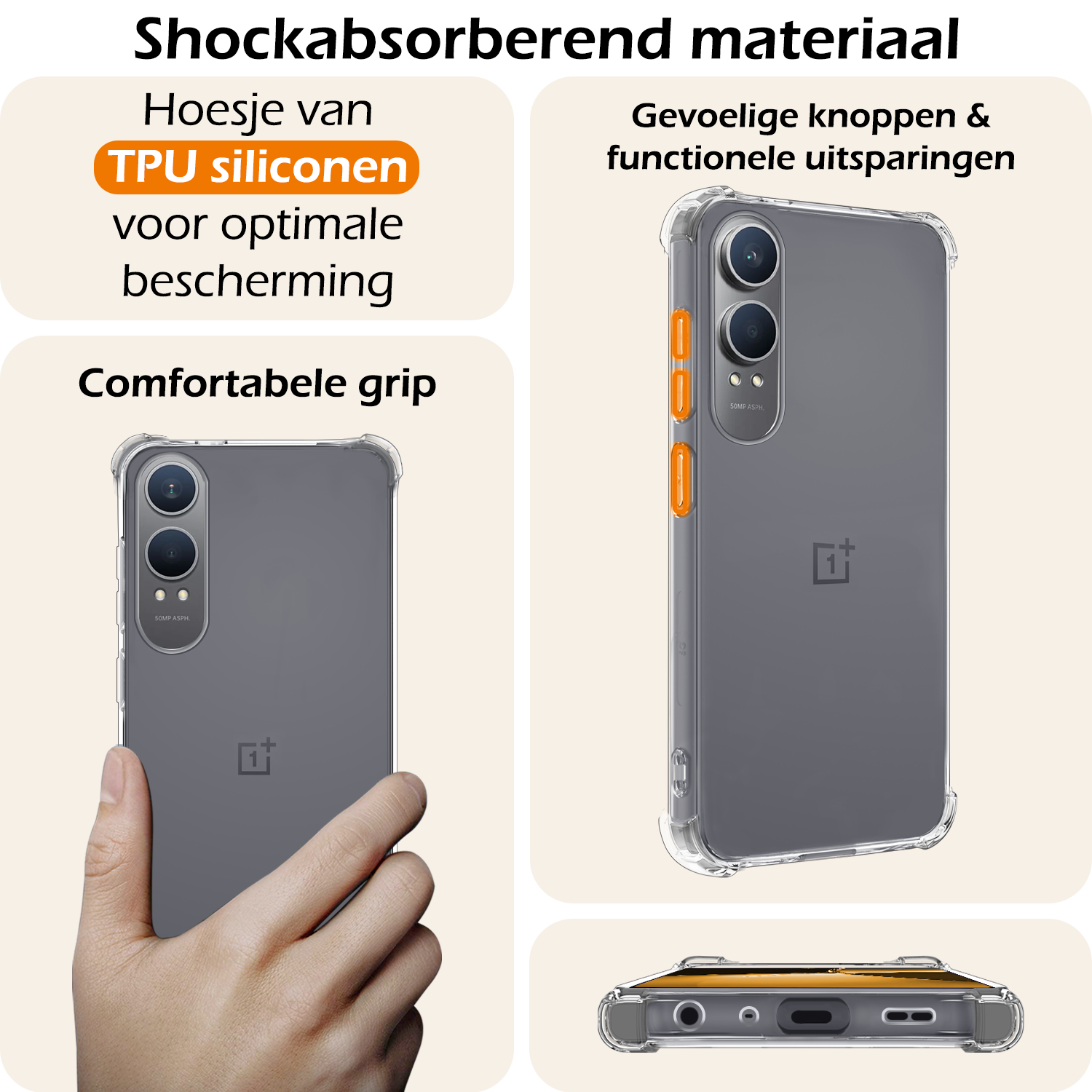 Nomfy Hoesje Geschikt voor OnePlus Nord CE4 Lite Hoesje Siliconen Shock Proof Case Hoes - Hoes Geschikt voor OnePlus Nord CE4 Lite Hoes Cover Case Shockproof - Transparant