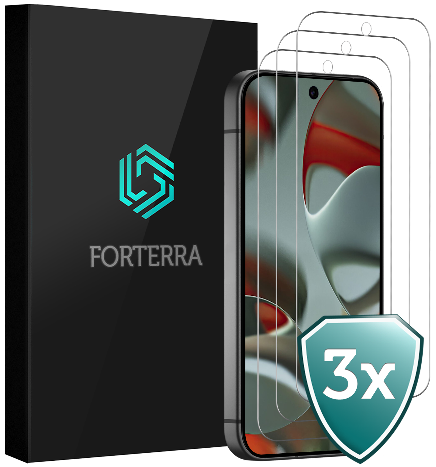 Forterra Screenprotector Geschikt voor Google Pixel 9 Pro XL Screenprotector Glas Gehard Tempered Glass - Screenprotector Geschikt voor Google Pixel 9 Pro XL Screen Protector Screen Cover - 3 PACK