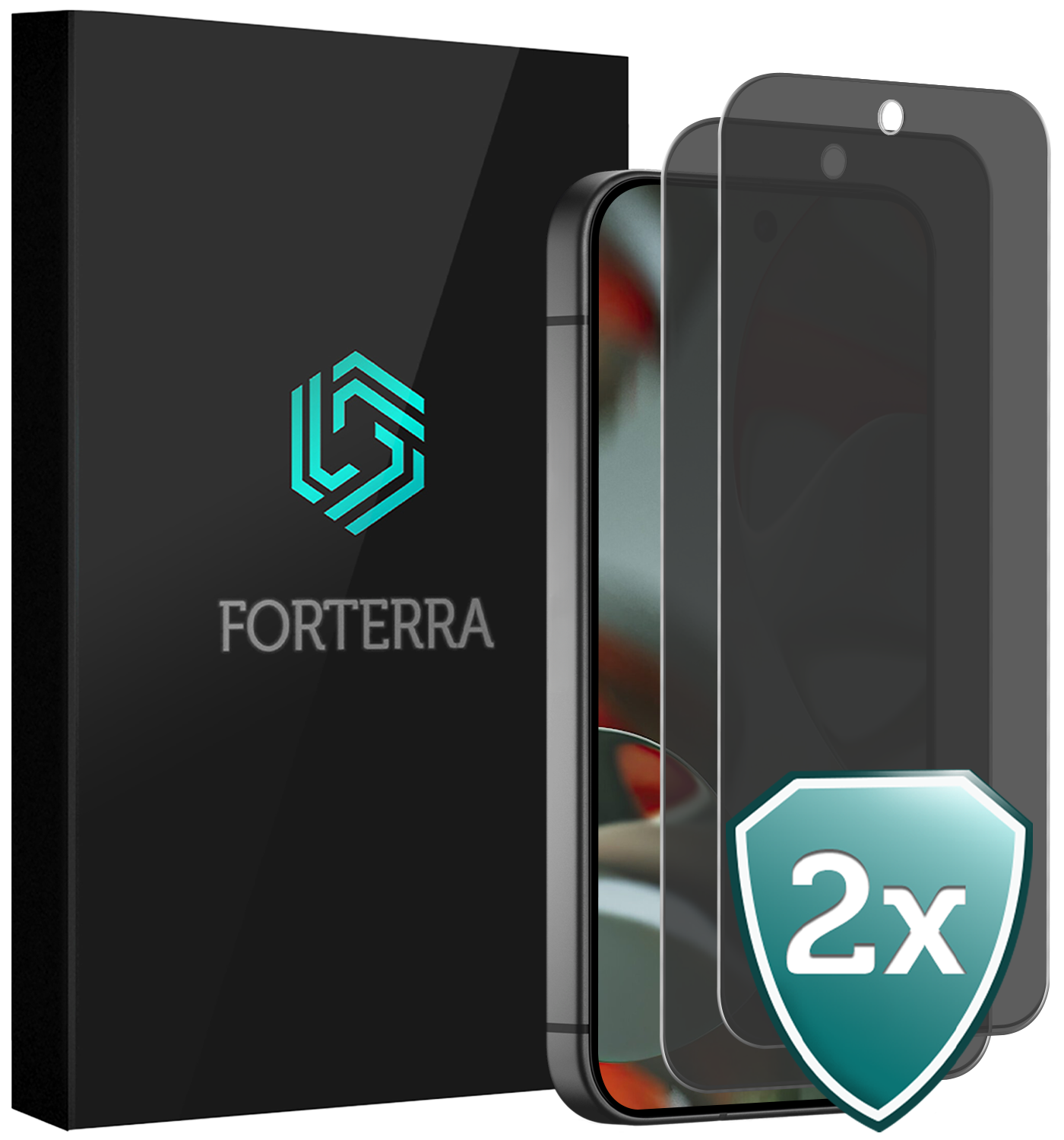 Forterra Screenprotector Geschikt voor Google Pixel 9 Pro Screenprotector Privacy Glas Gehard Full Cover - Screenprotector Geschikt voor Google Pixel 9 Pro Screenprotector Privacy Tempered Glass - 2 PACK
