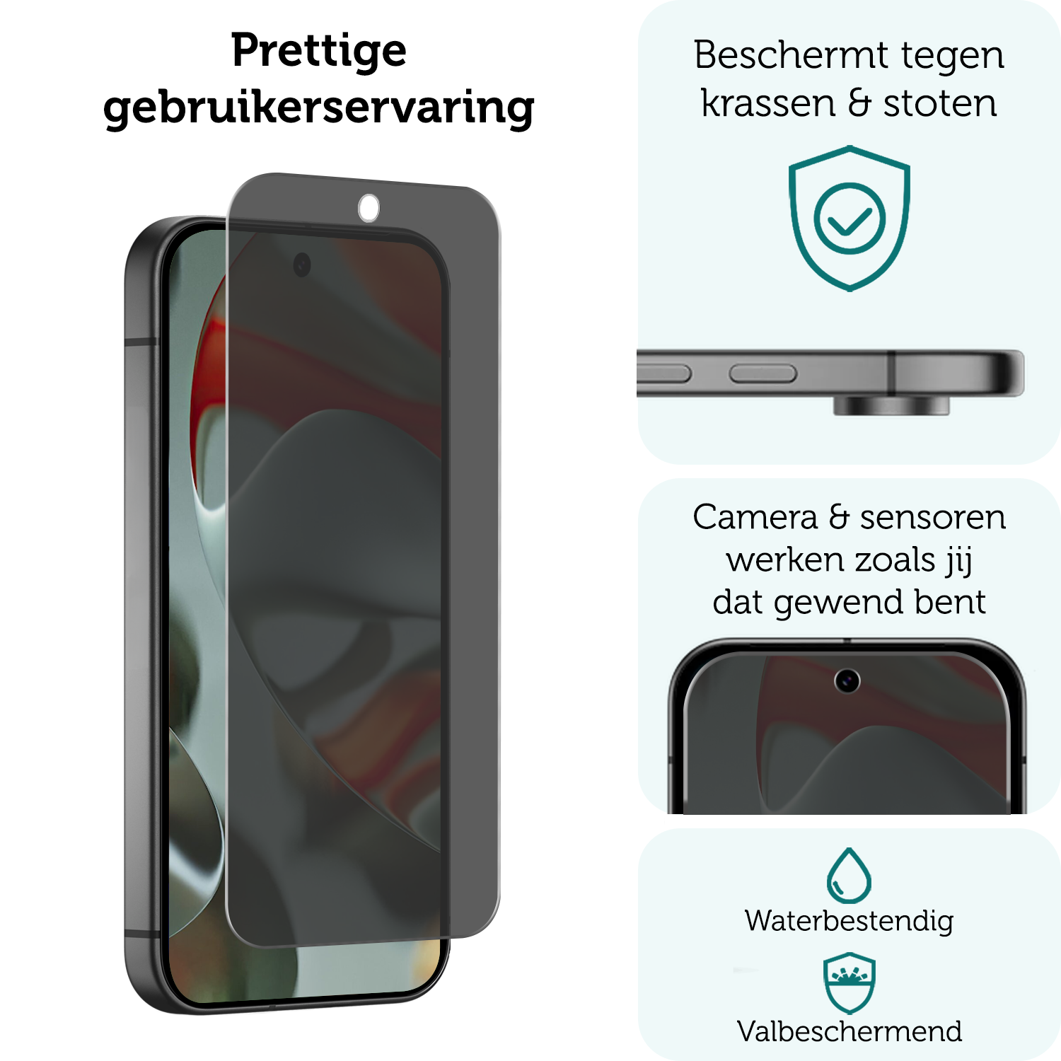 Forterra Screenprotector Geschikt voor Google Pixel 9 Screenprotector Privacy Glas Gehard Full Cover - Screenprotector Geschikt voor Google Pixel 9 Screenprotector Privacy Tempered Glass