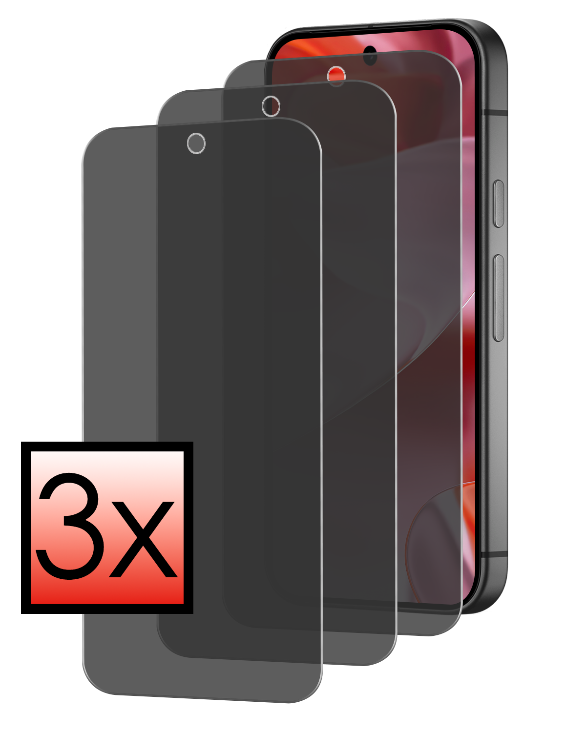 NoXx Screenprotector Geschikt voor Google Pixel 9 Pro XL Screenprotector Privacy Glas Gehard Full Cover - Screenprotector Geschikt voor Google Pixel 9 Pro XL Screenprotector Privacy Tempered Glass - 3 PACK