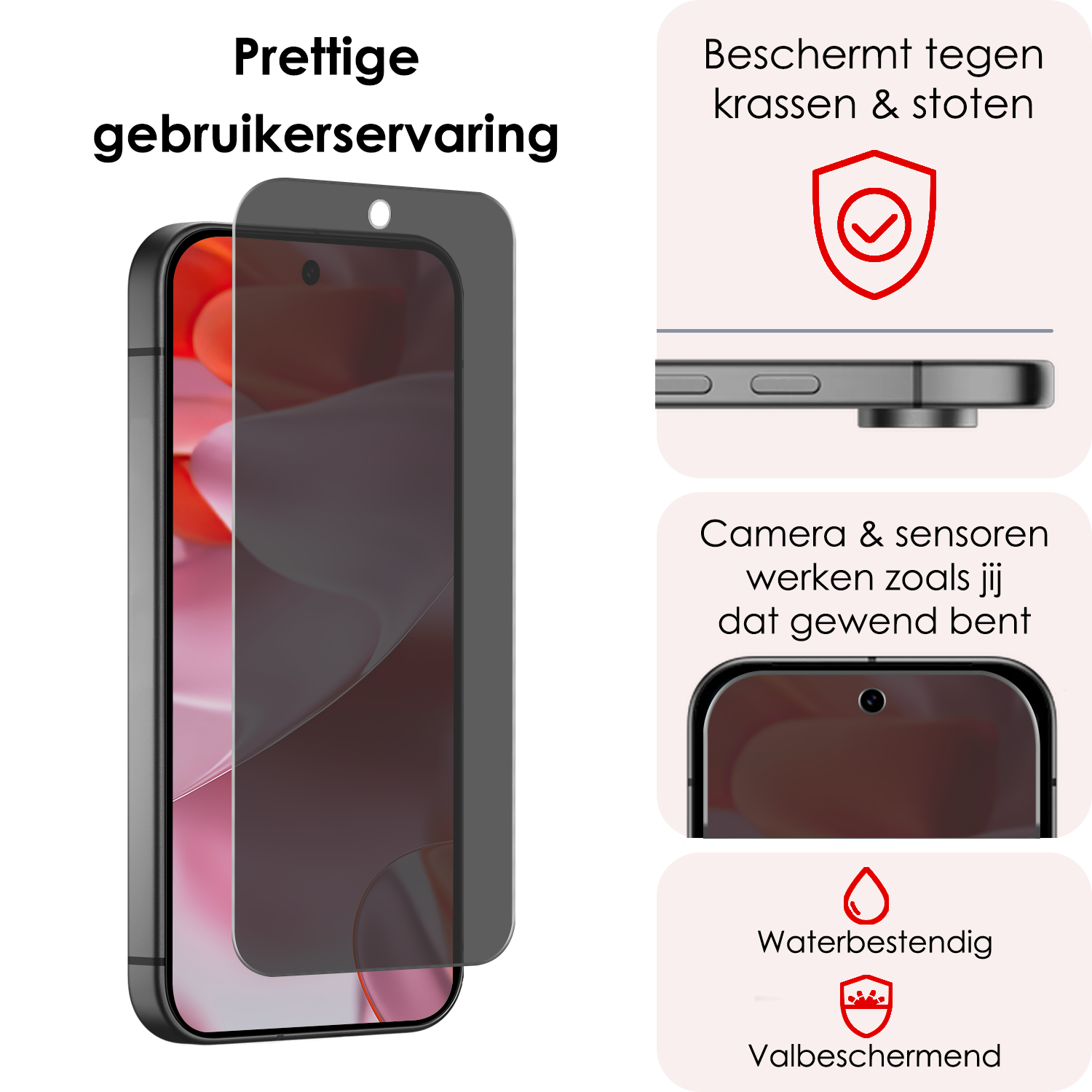 NoXx Screenprotector Geschikt voor Google Pixel 9 Pro XL Screenprotector Privacy Glas Gehard Full Cover - Screenprotector Geschikt voor Google Pixel 9 Pro XL Screenprotector Privacy Tempered Glass - 3 PACK
