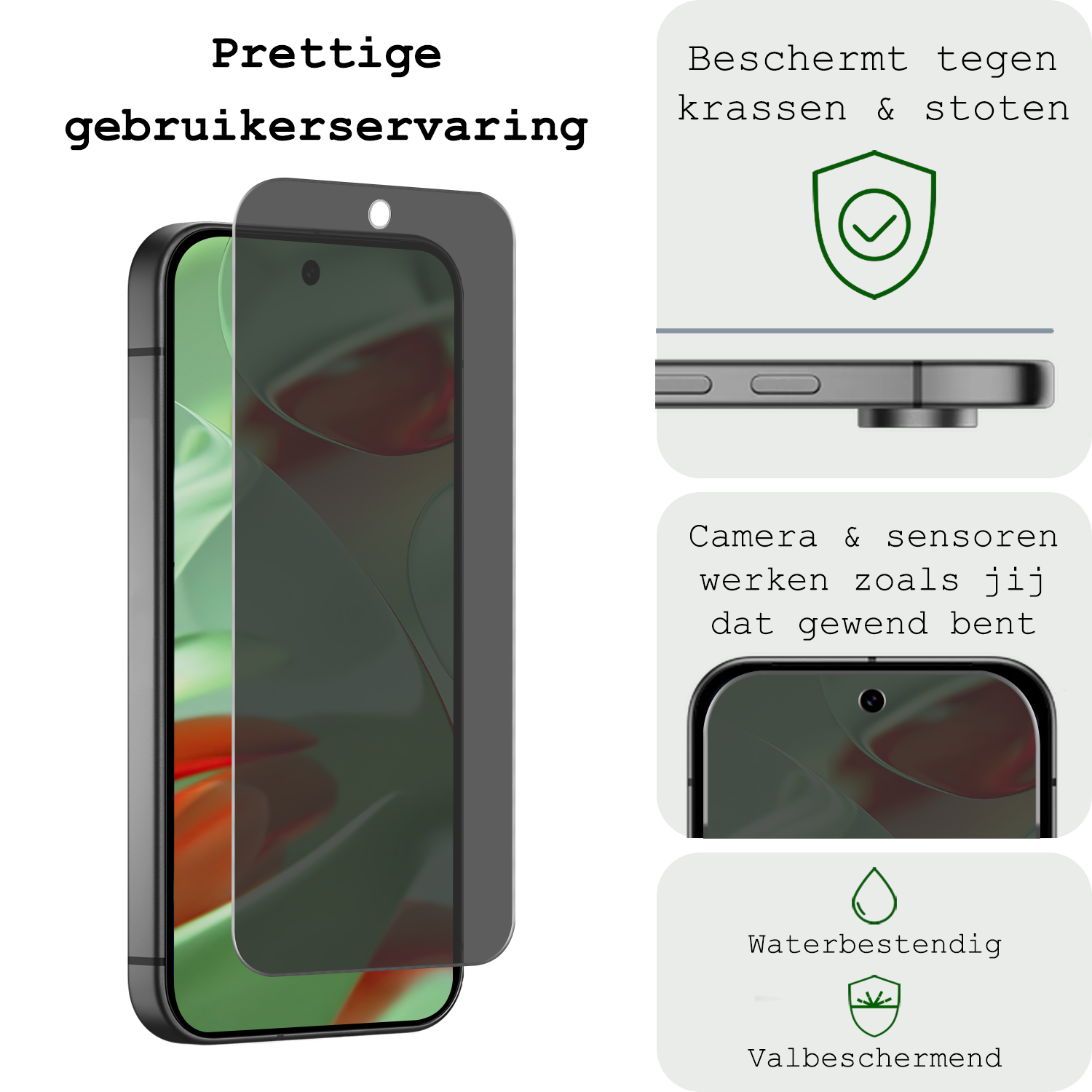 BASEY. Screenprotector Geschikt voor Google Pixel 9 Pro XL Screenprotector Privacy Glas Gehard Full Cover - Screenprotector Geschikt voor Google Pixel 9 Pro XL Screenprotector Privacy Tempered Glass - 3 PACK
