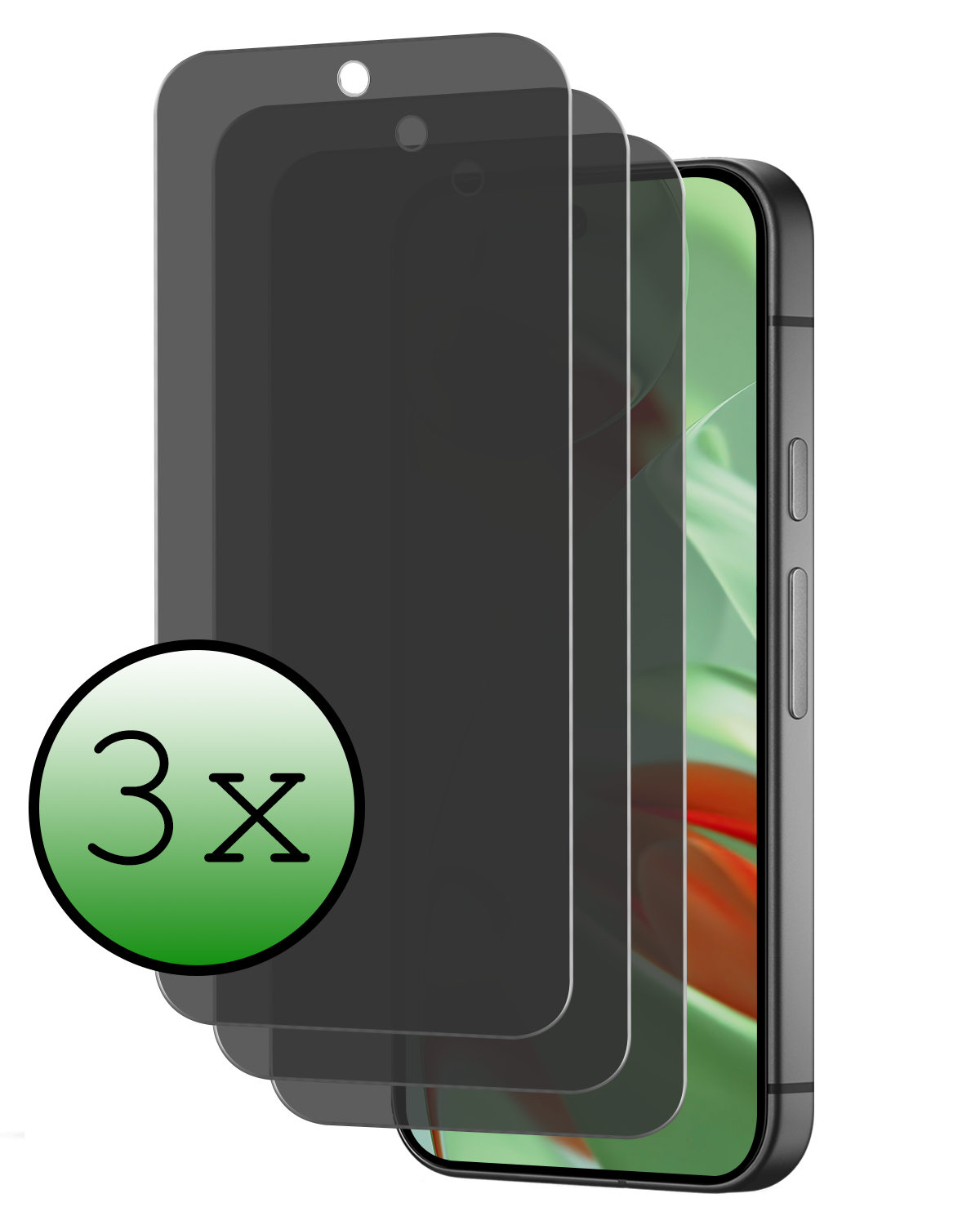 BASEY. Screenprotector Geschikt voor Google Pixel 9 Pro Screenprotector Privacy Glas Gehard Full Cover - Screenprotector Geschikt voor Google Pixel 9 Pro Screenprotector Privacy Tempered Glass - 3 PACK