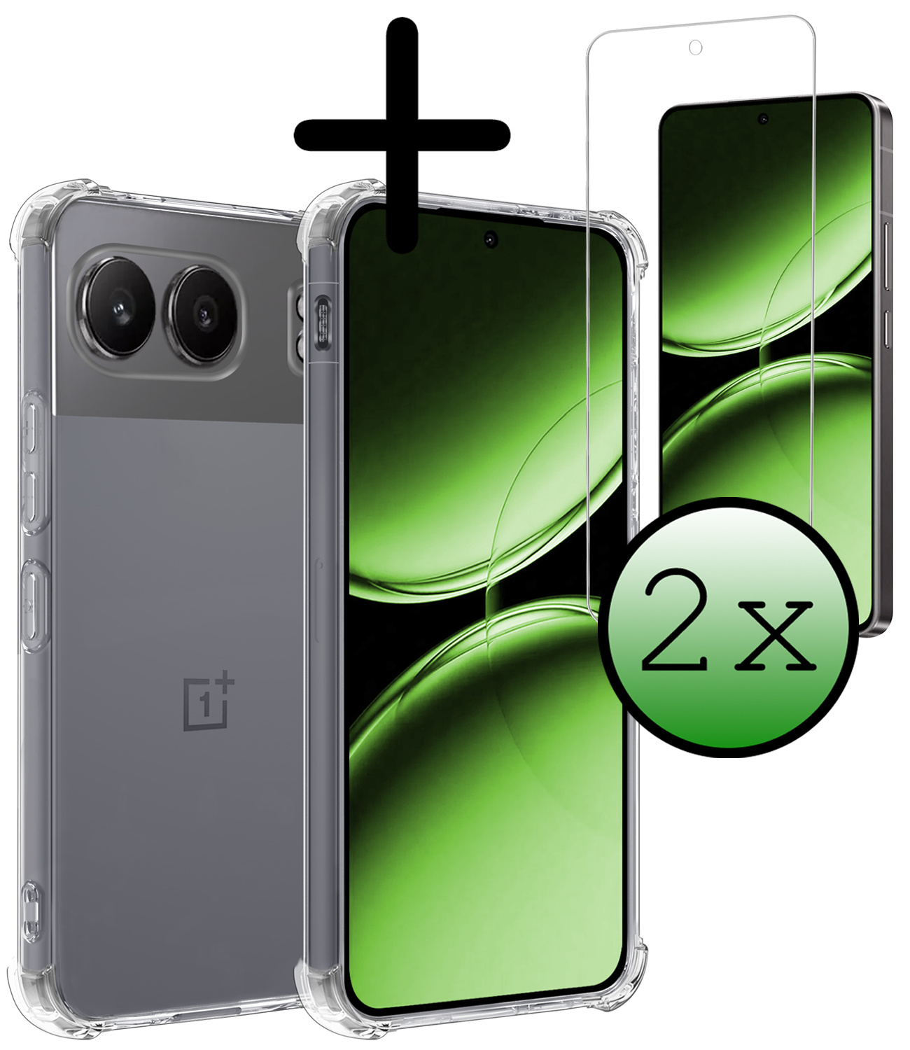 BASEY. Hoesje Geschikt voor OnePlus Nord 4 Hoesje Siliconen Shock Proof Case Hoes Met 2x Screenprotector - Hoes Geschikt voor OnePlus Nord 4 Hoes Cover Case Shockproof - Transparant
