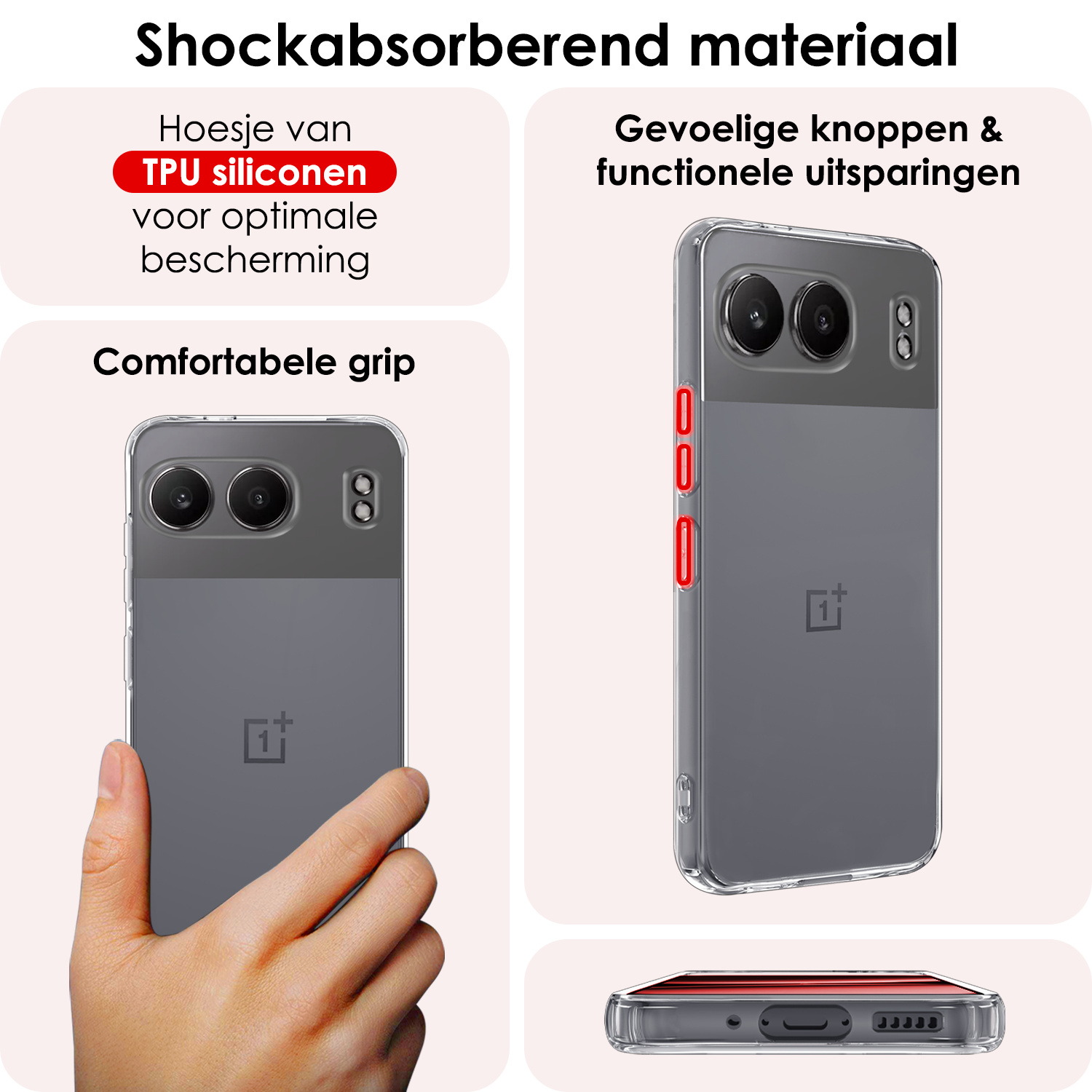 NoXx Hoesje Geschikt voor OnePlus Nord 4 Hoesje Siliconen Shock Proof Case Hoes Met Screenprotector - Hoes Geschikt voor OnePlus Nord 4 Hoes Cover Case Shockproof - Transparant
