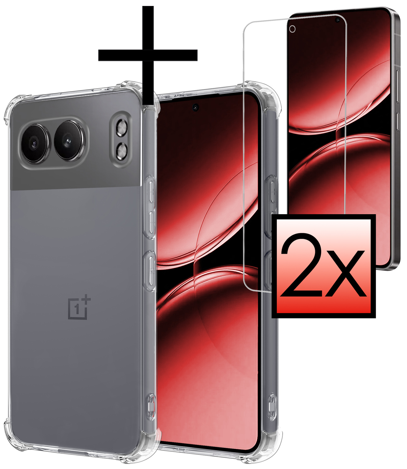 NoXx Hoesje Geschikt voor OnePlus Nord 4 Hoesje Siliconen Shock Proof Case Hoes Met 2x Screenprotector - Hoes Geschikt voor OnePlus Nord 4 Hoes Cover Case Shockproof - Transparant
