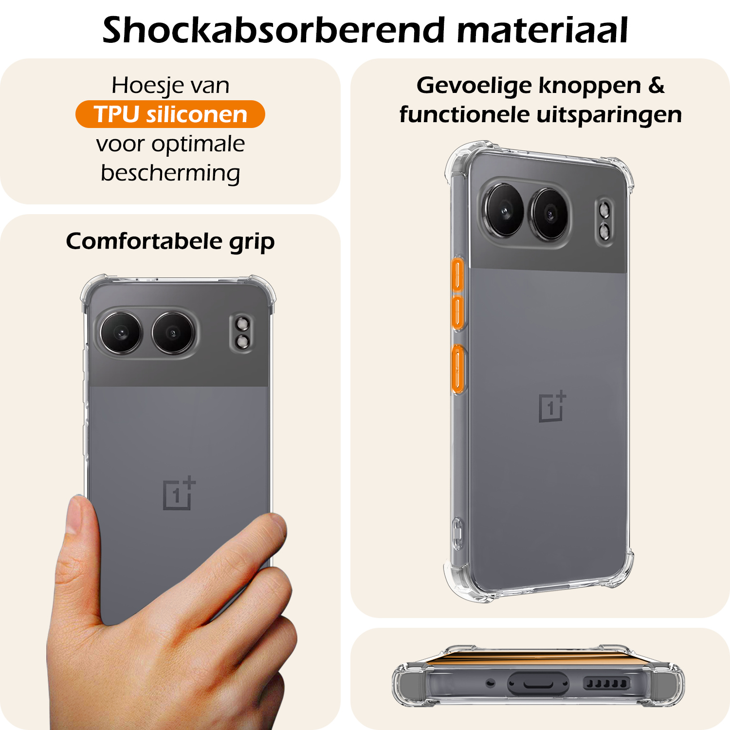 Nomfy Hoesje Geschikt voor OnePlus Nord 4 Hoesje Siliconen Shock Proof Case Hoes Met Screenprotector - Hoes Geschikt voor OnePlus Nord 4 Hoes Cover Case Shockproof - Transparant