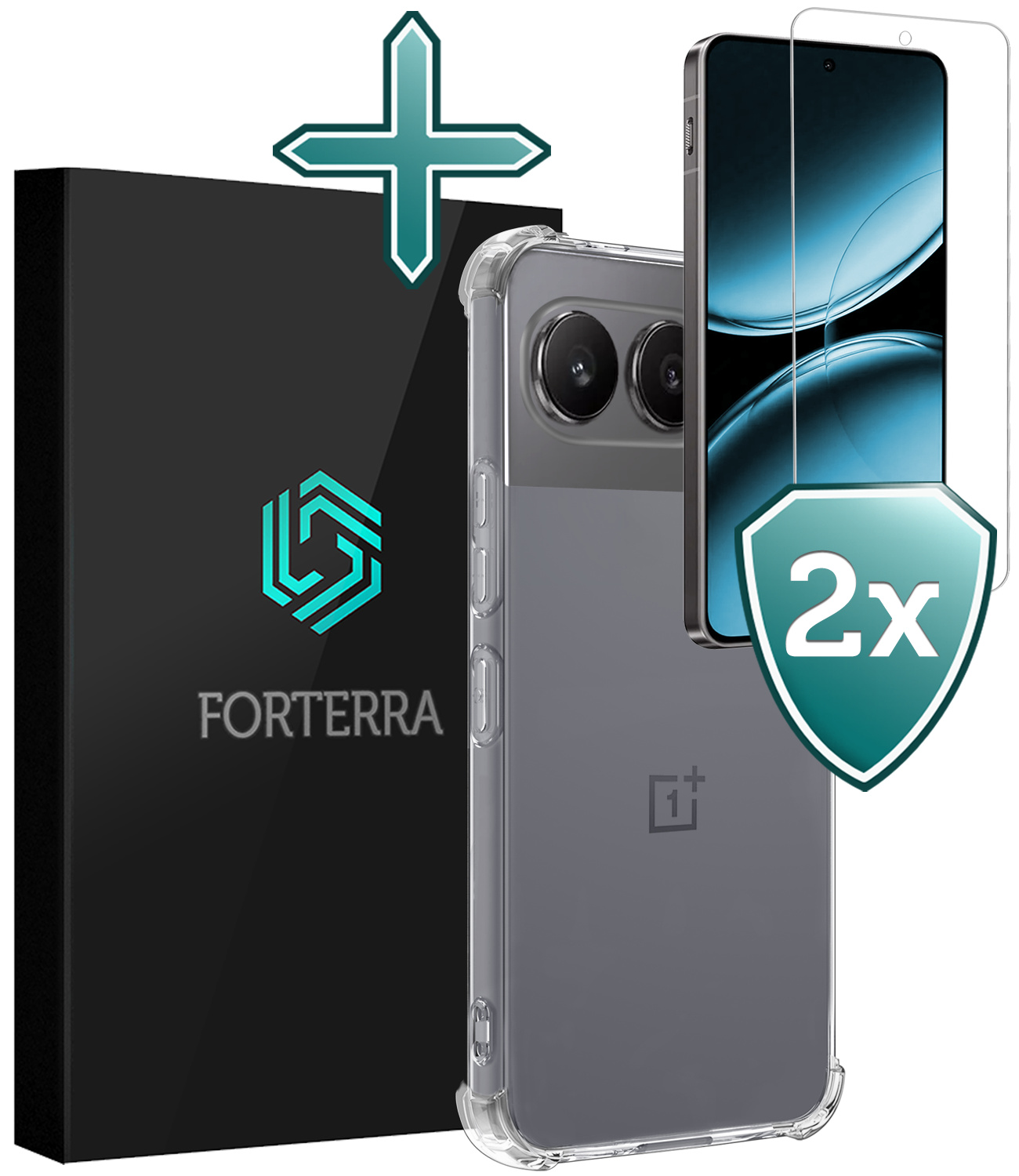 Forterra Hoesje Geschikt voor OnePlus Nord 4 Hoesje Siliconen Shock Proof Case Hoes Met 2x Screenprotector - Hoes Geschikt voor OnePlus Nord 4 Hoes Cover Case Shockproof - Transparant