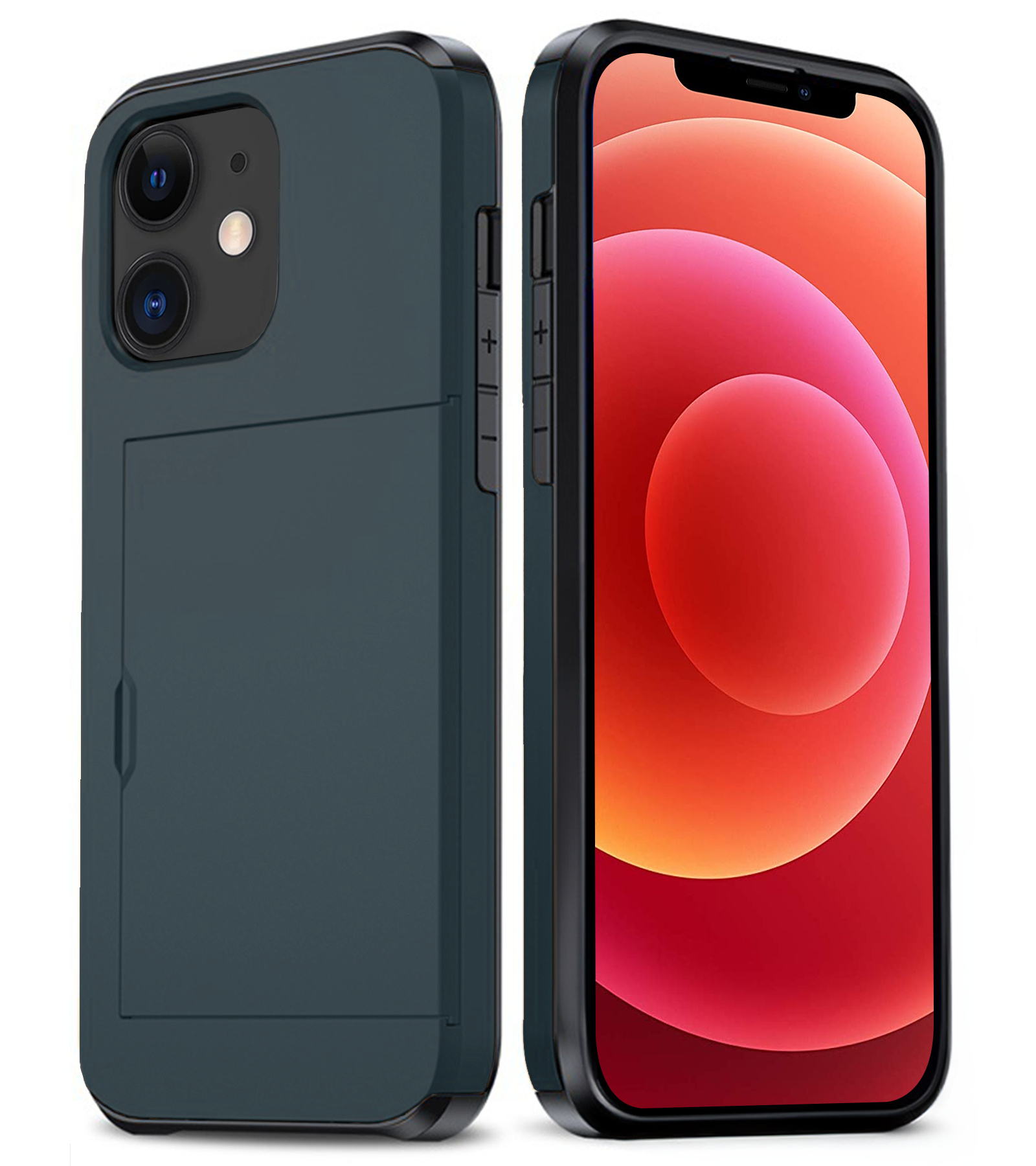 BASEY. Hoes Geschikt voor iPhone 11 Hoesje Hard Case Met Pas Houder - Hoesje Geschikt voor iPhone 11 Hoes Shockproof Hard Cover Met Kaarthouder - Donker Blauw