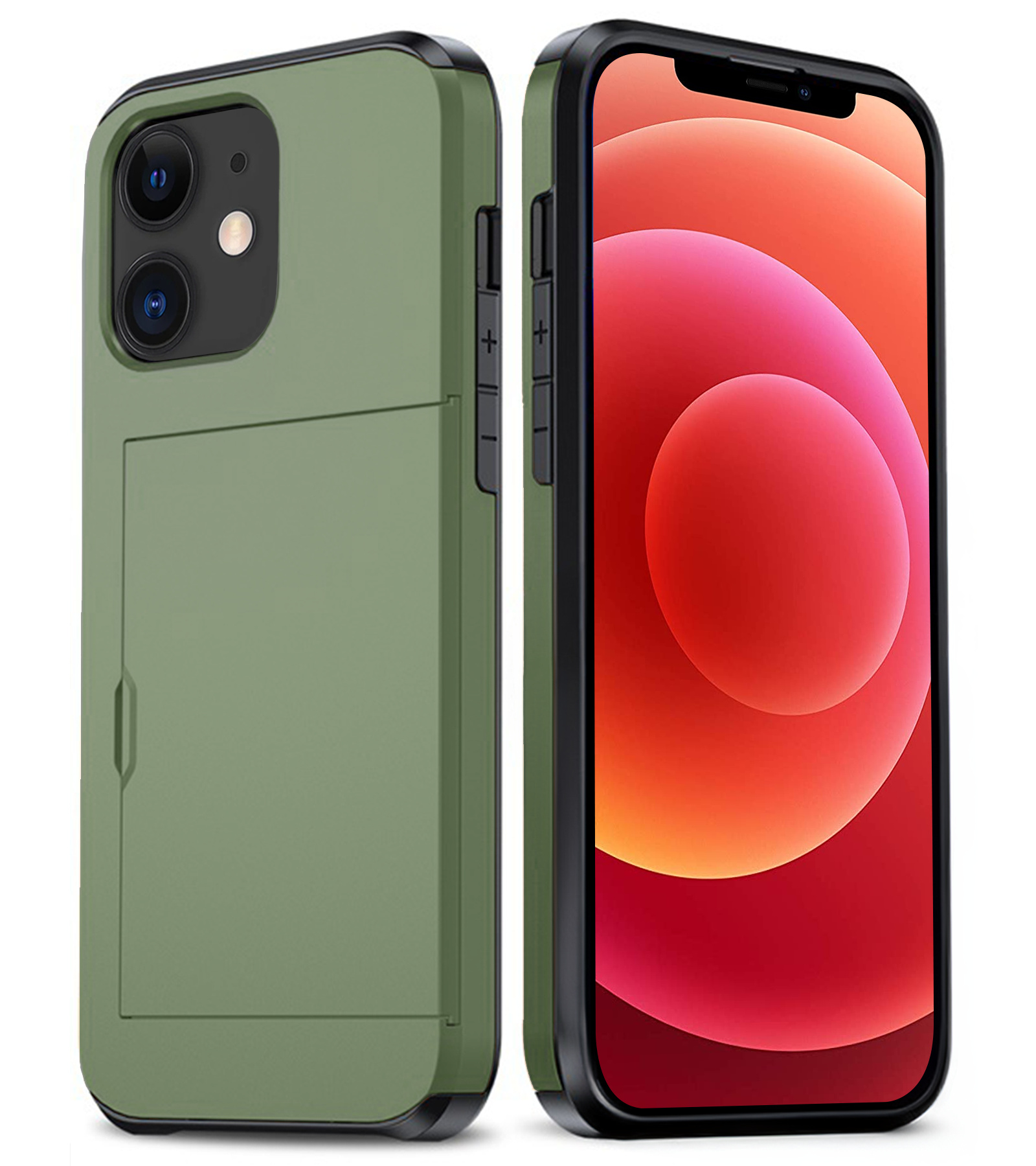 BASEY. Hoes Geschikt voor iPhone 11 Hoesje Hard Case Met Pas Houder - Hoesje Geschikt voor iPhone 11 Hoes Shockproof Hard Cover Met Kaarthouder - Donker Groen