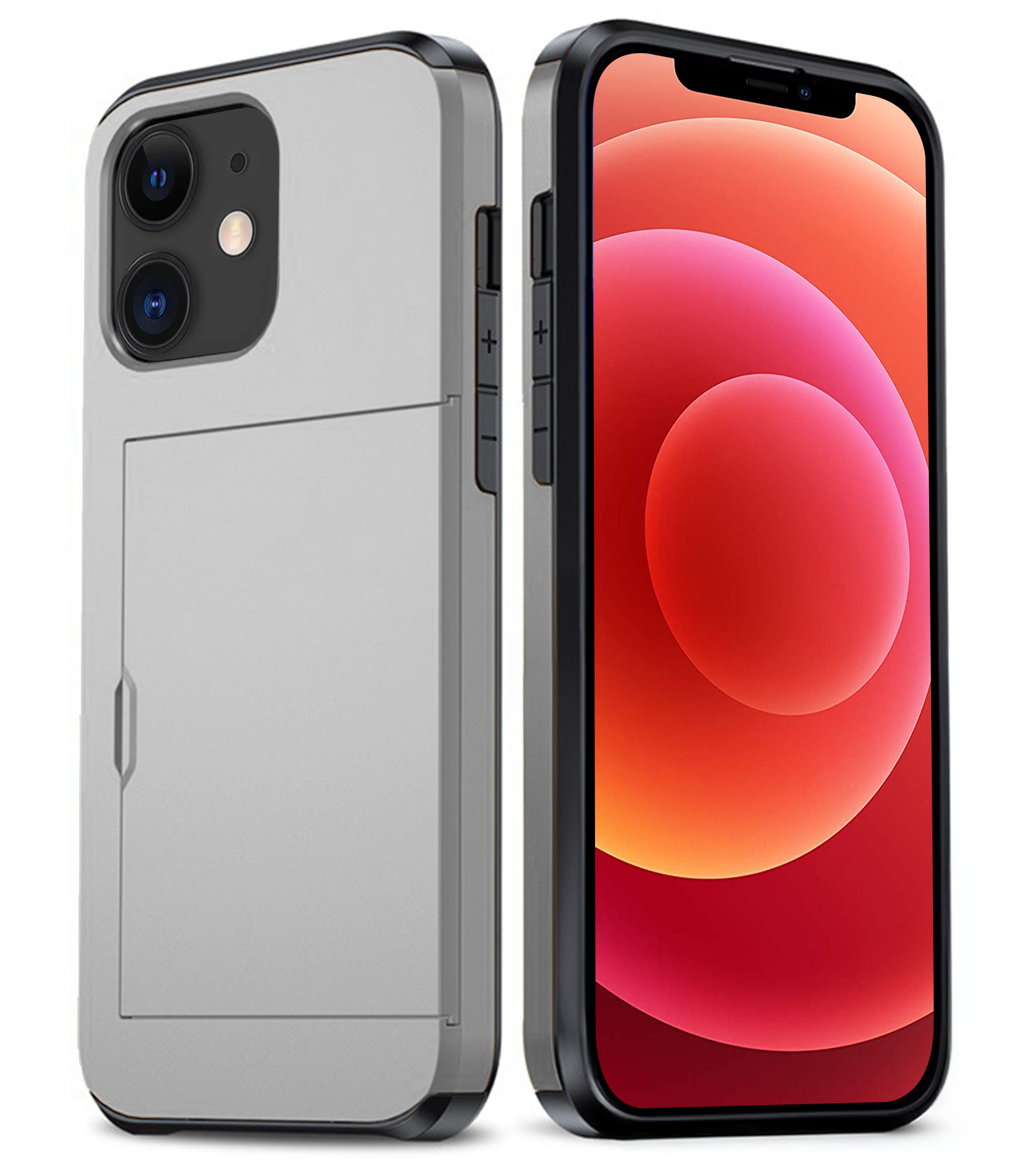 BASEY. Hoes Geschikt voor iPhone 11 Hoesje Hard Case Met Pas Houder - Hoesje Geschikt voor iPhone 11 Hoes Shockproof Hard Cover Met Kaarthouder - Grijs