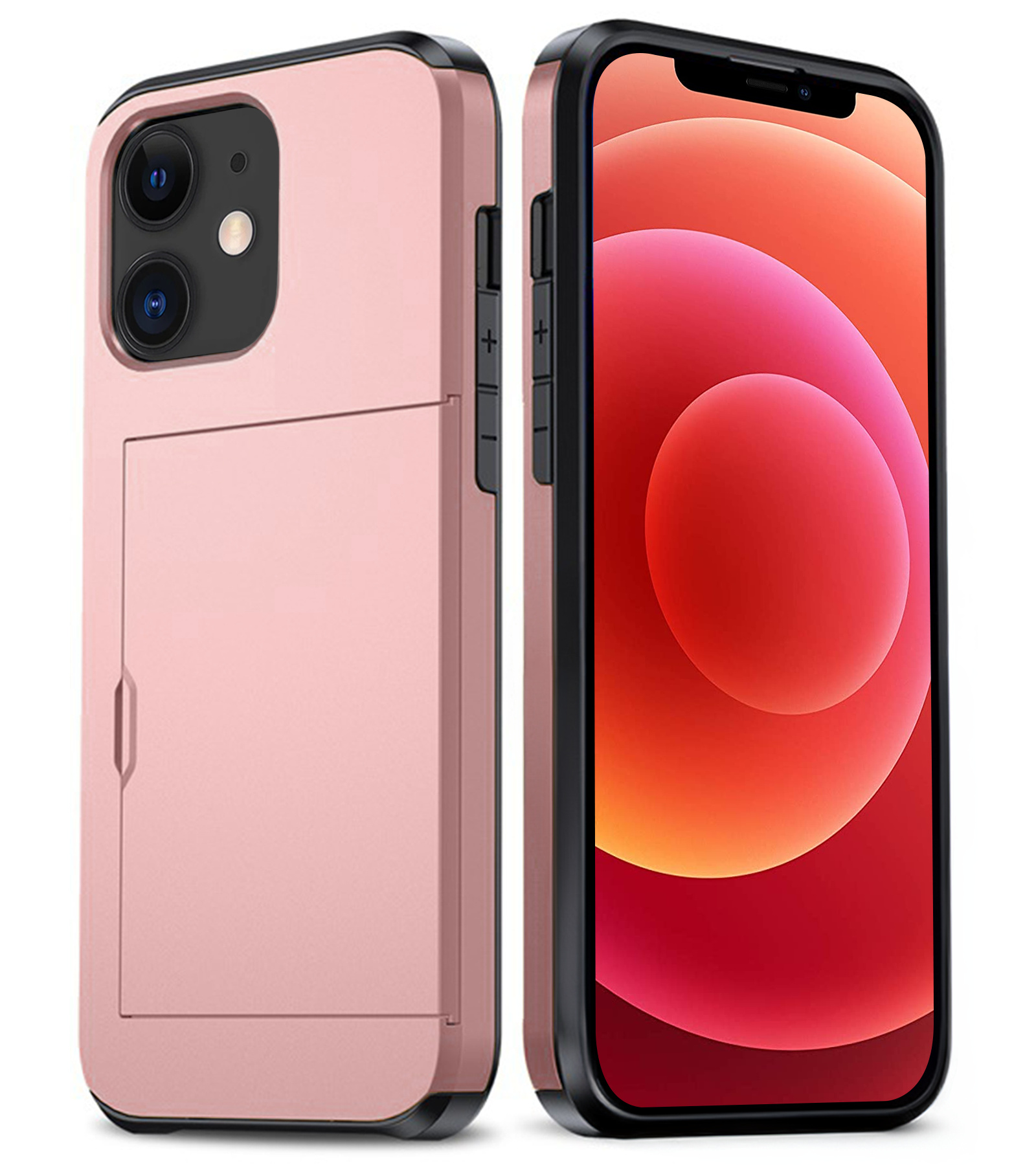 BASEY. Hoes Geschikt voor iPhone 11 Hoesje Hard Case Met Pas Houder - Hoesje Geschikt voor iPhone 11 Hoes Shockproof Hard Cover Met Kaarthouder - Rosé Goud