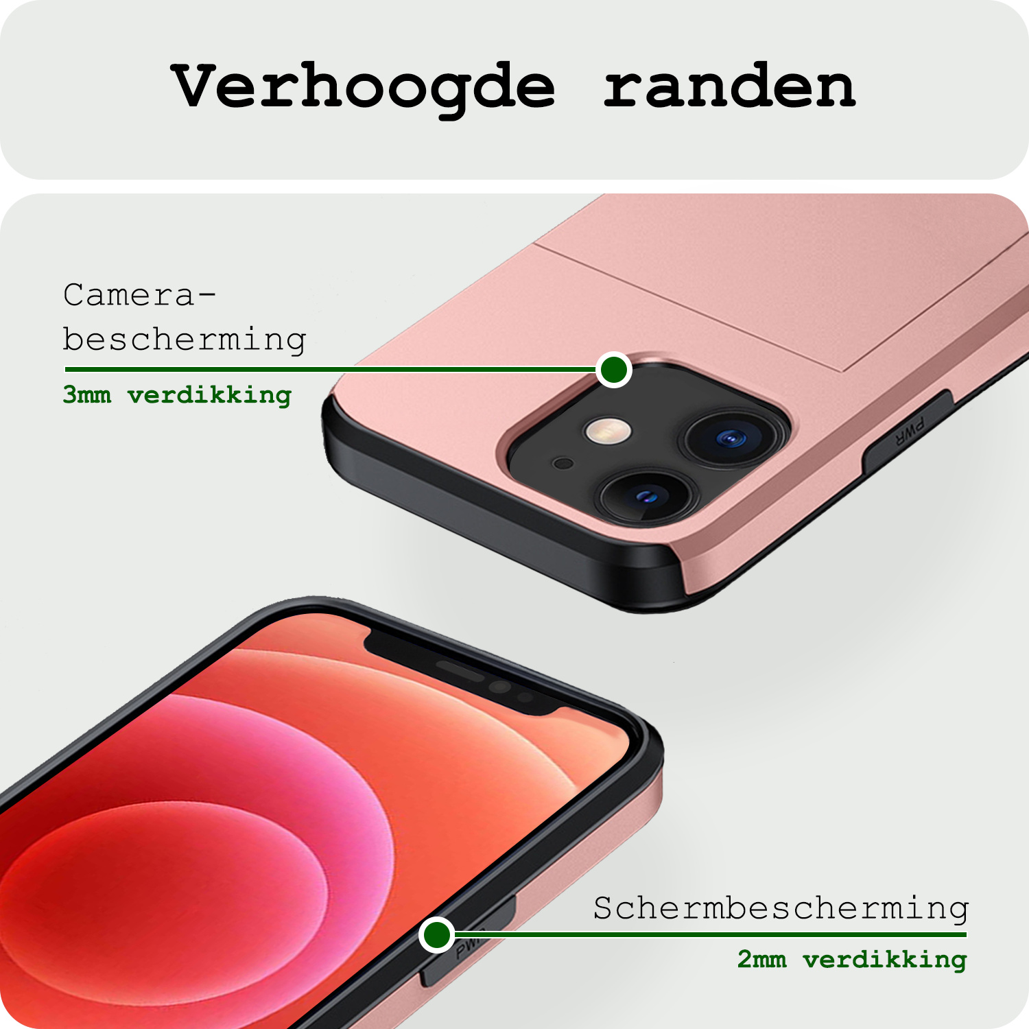 BASEY. Hoes Geschikt voor iPhone 11 Hoesje Hard Case Met Pas Houder - Hoesje Geschikt voor iPhone 11 Hoes Shockproof Hard Cover Met Kaarthouder - Rosé Goud