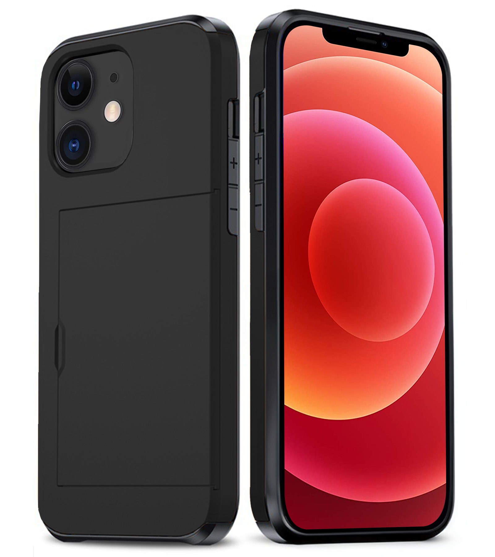 BASEY. Hoes Geschikt voor iPhone 11 Hoesje Hard Case Met Pas Houder - Hoesje Geschikt voor iPhone 11 Hoes Shockproof Hard Cover Met Kaarthouder - Zwart