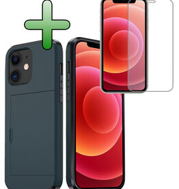 BASEY. BASEY. iPhone 11 Hoesje Pashouder Hard Met Screenprotector - Donker Blauw