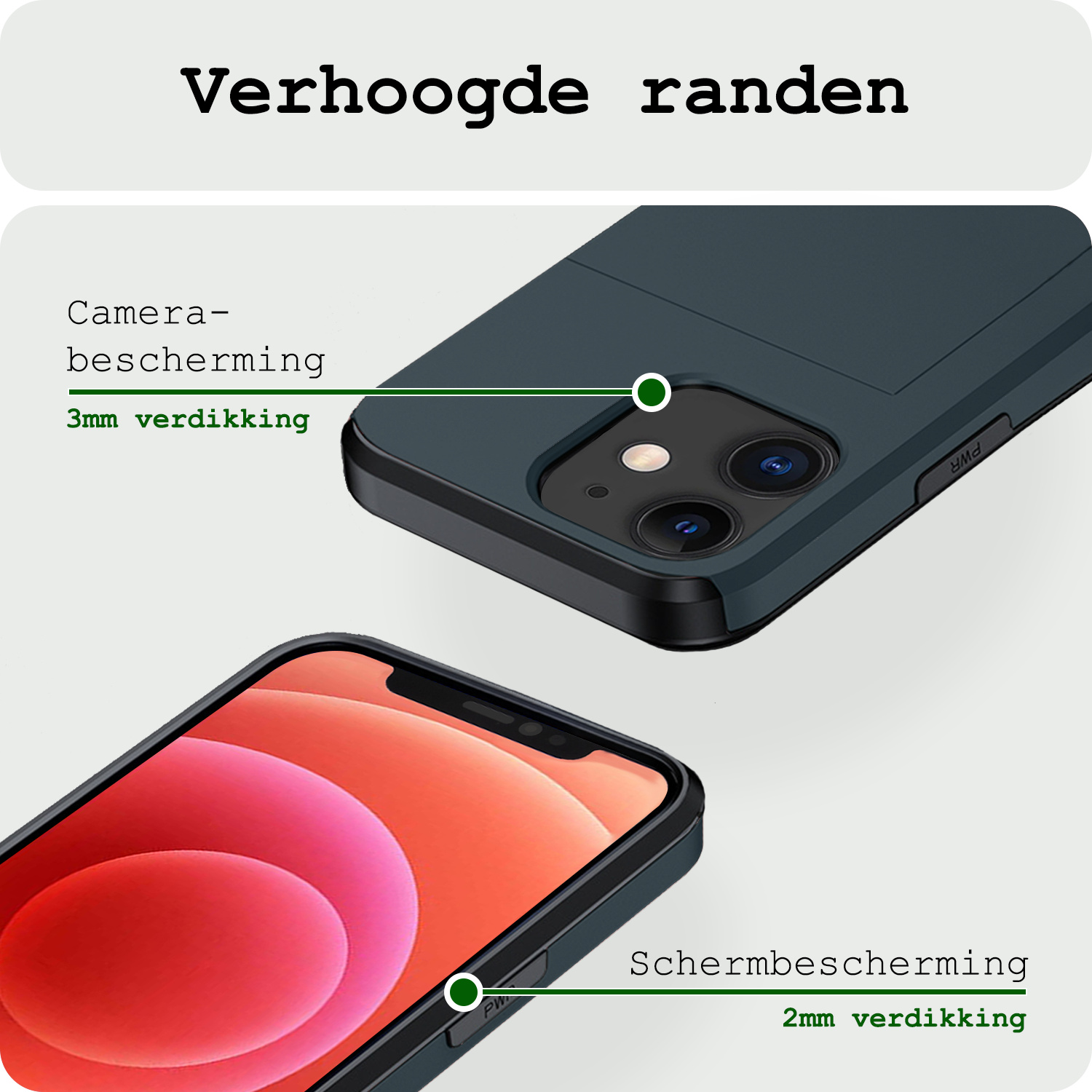 BASEY. Hoes Geschikt voor iPhone 11 Hoesje Hard Case Met Pas Houder Met Screenprotector - Hoesje Geschikt voor iPhone 11 Hoes Shockproof Hard Cover Met Kaarthouder - Donker Blauw