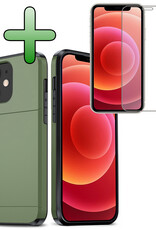 BASEY. Hoes Geschikt voor iPhone 11 Hoesje Hard Case Met Pas Houder Met Screenprotector - Hoesje Geschikt voor iPhone 11 Hoes Shockproof Hard Cover Met Kaarthouder - Donker Groen