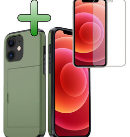 BASEY. BASEY. iPhone 11 Hoesje Pashouder Hard Met Screenprotector - Donker Groen
