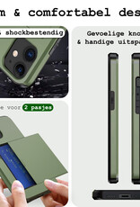 BASEY. Hoes Geschikt voor iPhone 11 Hoesje Hard Case Met Pas Houder Met Screenprotector - Hoesje Geschikt voor iPhone 11 Hoes Shockproof Hard Cover Met Kaarthouder - Donker Groen