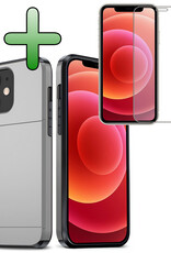 BASEY. Hoes Geschikt voor iPhone 11 Hoesje Hard Case Met Pas Houder Met Screenprotector - Hoesje Geschikt voor iPhone 11 Hoes Shockproof Hard Cover Met Kaarthouder - Grijs