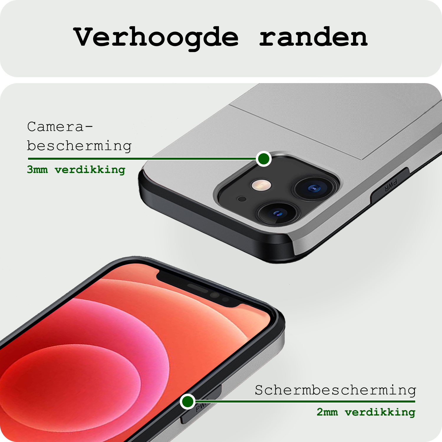 BASEY. Hoes Geschikt voor iPhone 11 Hoesje Hard Case Met Pas Houder Met Screenprotector - Hoesje Geschikt voor iPhone 11 Hoes Shockproof Hard Cover Met Kaarthouder - Grijs