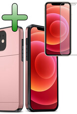 BASEY. Hoes Geschikt voor iPhone 11 Hoesje Hard Case Met Pas Houder Met Screenprotector - Hoesje Geschikt voor iPhone 11 Hoes Shockproof Hard Cover Met Kaarthouder - Rosé Goud