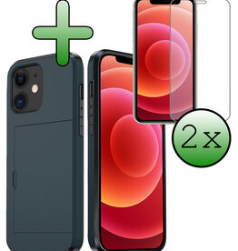 BASEY. BASEY. iPhone 11 Hoesje Pashouder Hard Met 2x Screenprotector - Donker Blauw
