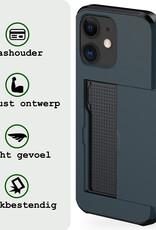 BASEY. Hoes Geschikt voor iPhone 11 Hoesje Hard Case Met Pas Houder Met 2x Screenprotector - Hoesje Geschikt voor iPhone 11 Hoes Shockproof Hard Cover Met Kaarthouder - Donker Blauw