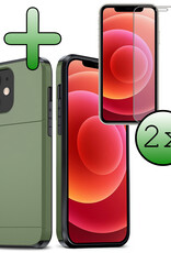 BASEY. Hoes Geschikt voor iPhone 11 Hoesje Hard Case Met Pas Houder Met 2x Screenprotector - Hoesje Geschikt voor iPhone 11 Hoes Shockproof Hard Cover Met Kaarthouder - Donker Groen