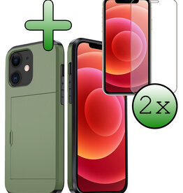 BASEY. BASEY. iPhone 11 Hoesje Pashouder Hard Met 2x Screenprotector - Donker Groen