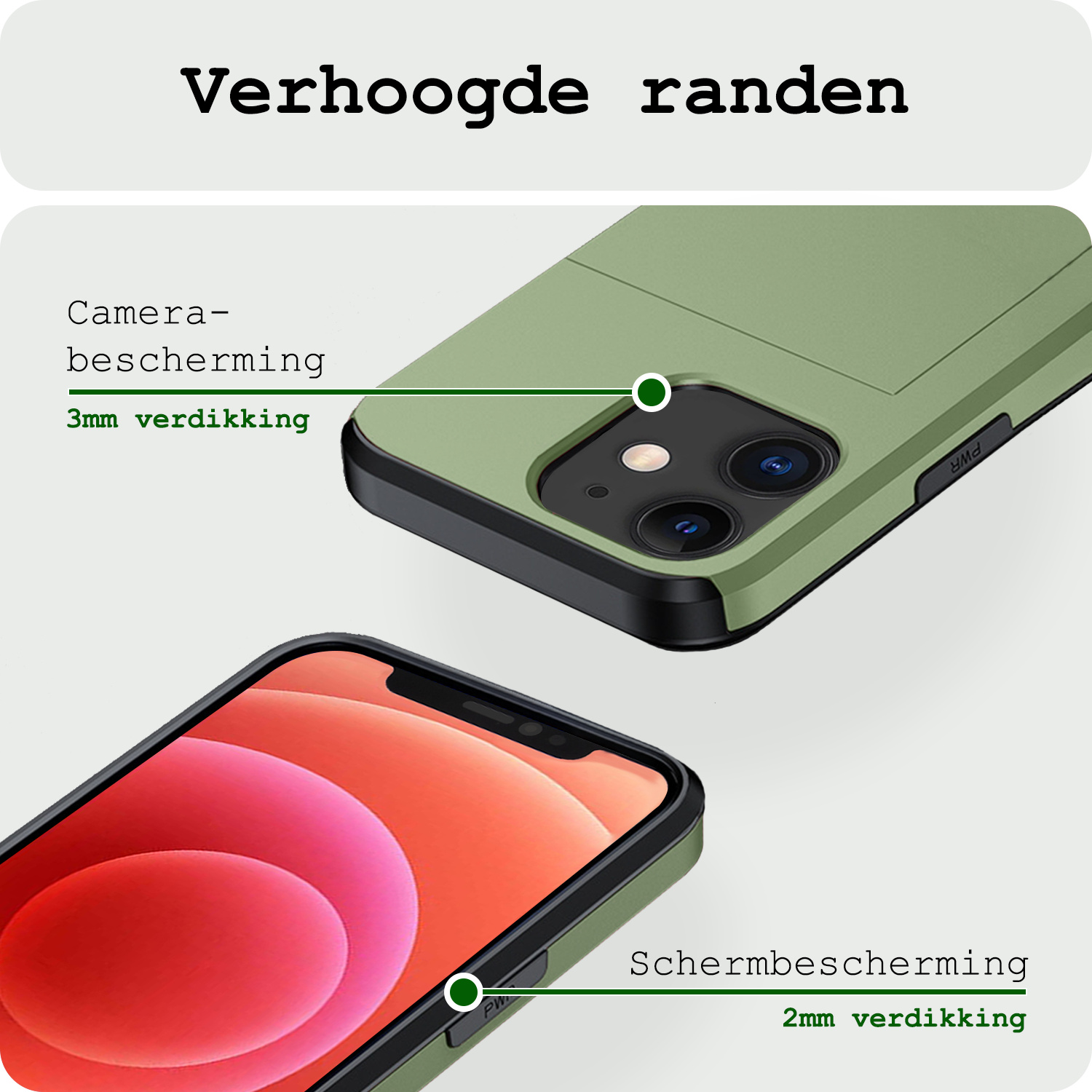 BASEY. Hoes Geschikt voor iPhone 11 Hoesje Hard Case Met Pas Houder Met 2x Screenprotector - Hoesje Geschikt voor iPhone 11 Hoes Shockproof Hard Cover Met Kaarthouder - Donker Groen