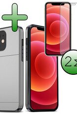 BASEY. Hoes Geschikt voor iPhone 11 Hoesje Hard Case Met Pas Houder Met 2x Screenprotector - Hoesje Geschikt voor iPhone 11 Hoes Shockproof Hard Cover Met Kaarthouder - Grijs