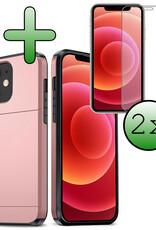BASEY. Hoes Geschikt voor iPhone 11 Hoesje Hard Case Met Pas Houder Met 2x Screenprotector - Hoesje Geschikt voor iPhone 11 Hoes Shockproof Hard Cover Met Kaarthouder - Rosé Goud