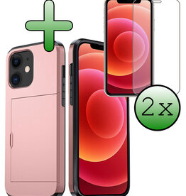 BASEY. BASEY. iPhone 11 Hoesje Pashouder Hard Met 2x Screenprotector - Rosé Goud