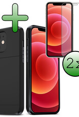 BASEY. Hoes Geschikt voor iPhone 11 Hoesje Hard Case Met Pas Houder Met 2x Screenprotector - Hoesje Geschikt voor iPhone 11 Hoes Shockproof Hard Cover Met Kaarthouder - Zwart