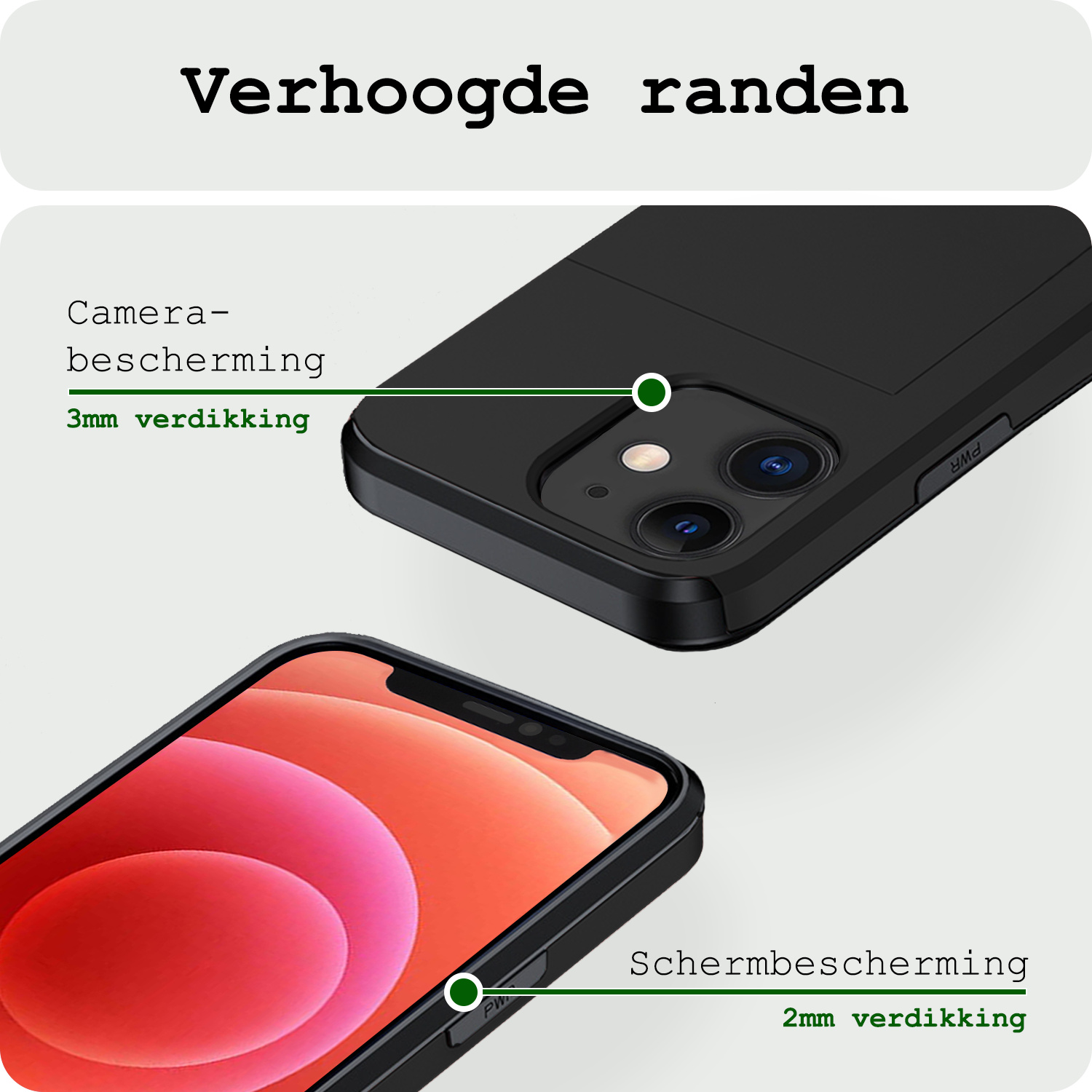 BASEY. Hoes Geschikt voor iPhone 11 Hoesje Hard Case Met Pas Houder Met 2x Screenprotector - Hoesje Geschikt voor iPhone 11 Hoes Shockproof Hard Cover Met Kaarthouder - Zwart