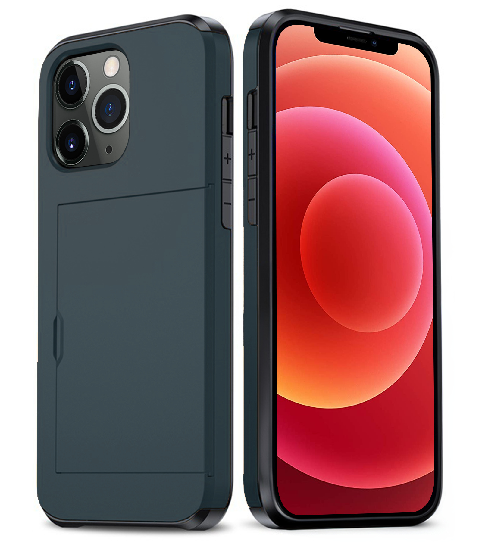 BASEY. Hoes Geschikt voor iPhone 11 Pro Hoesje Hard Case Met Pas Houder - Hoesje Geschikt voor iPhone 11 Pro Hoes Shockproof Hard Cover Met Kaarthouder - Donker Blauw