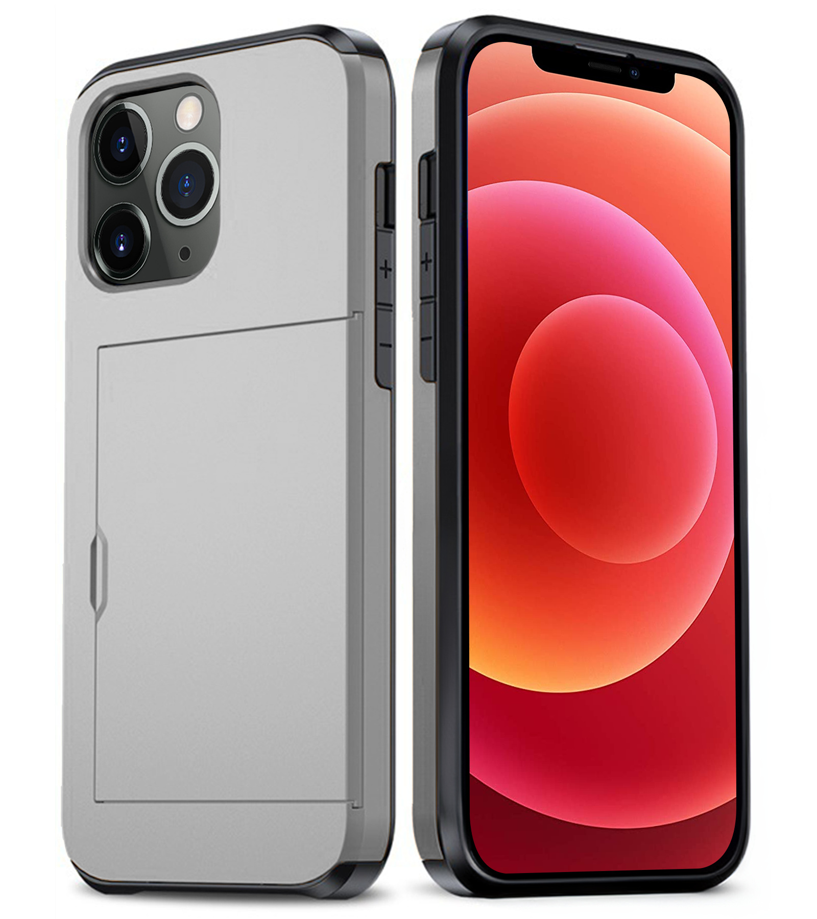 BASEY. Hoes Geschikt voor iPhone 11 Pro Hoesje Hard Case Met Pas Houder - Hoesje Geschikt voor iPhone 11 Pro Hoes Shockproof Hard Cover Met Kaarthouder - Grijs
