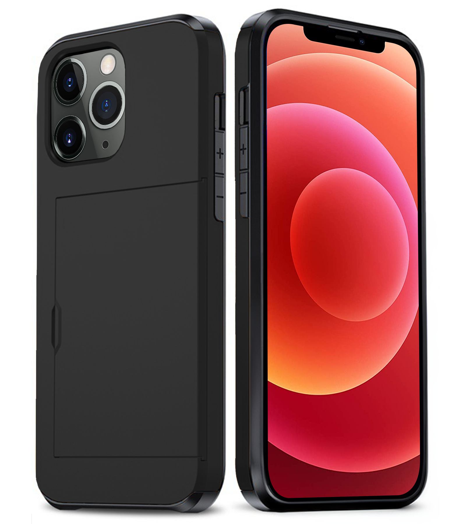 BASEY. Hoes Geschikt voor iPhone 11 Pro Hoesje Hard Case Met Pas Houder - Hoesje Geschikt voor iPhone 11 Pro Hoes Shockproof Hard Cover Met Kaarthouder - Zwart