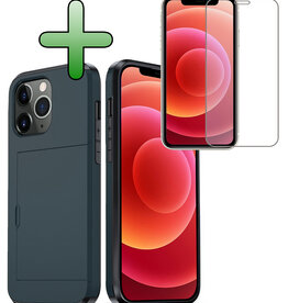 BASEY. BASEY. iPhone 11 Pro Hoesje Pashouder Hard Met Screenprotector - Donker Blauw