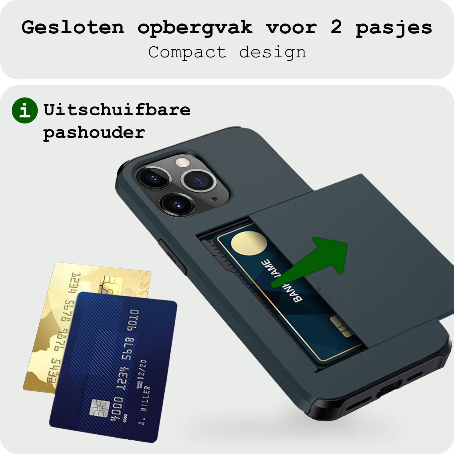 BASEY. Hoes Geschikt voor iPhone 11 Pro Hoesje Hard Case Met Pas Houder Met Screenprotector - Hoesje Geschikt voor iPhone 11 Pro Hoes Shockproof Hard Cover Met Kaarthouder - Donker Blauw