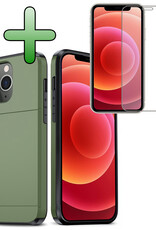 BASEY. Hoes Geschikt voor iPhone 11 Pro Hoesje Hard Case Met Pas Houder Met Screenprotector - Hoesje Geschikt voor iPhone 11 Pro Hoes Shockproof Hard Cover Met Kaarthouder - Donker Groen