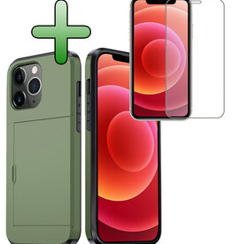 BASEY. BASEY. iPhone 11 Pro Hoesje Pashouder Hard Met Screenprotector - Donker Groen